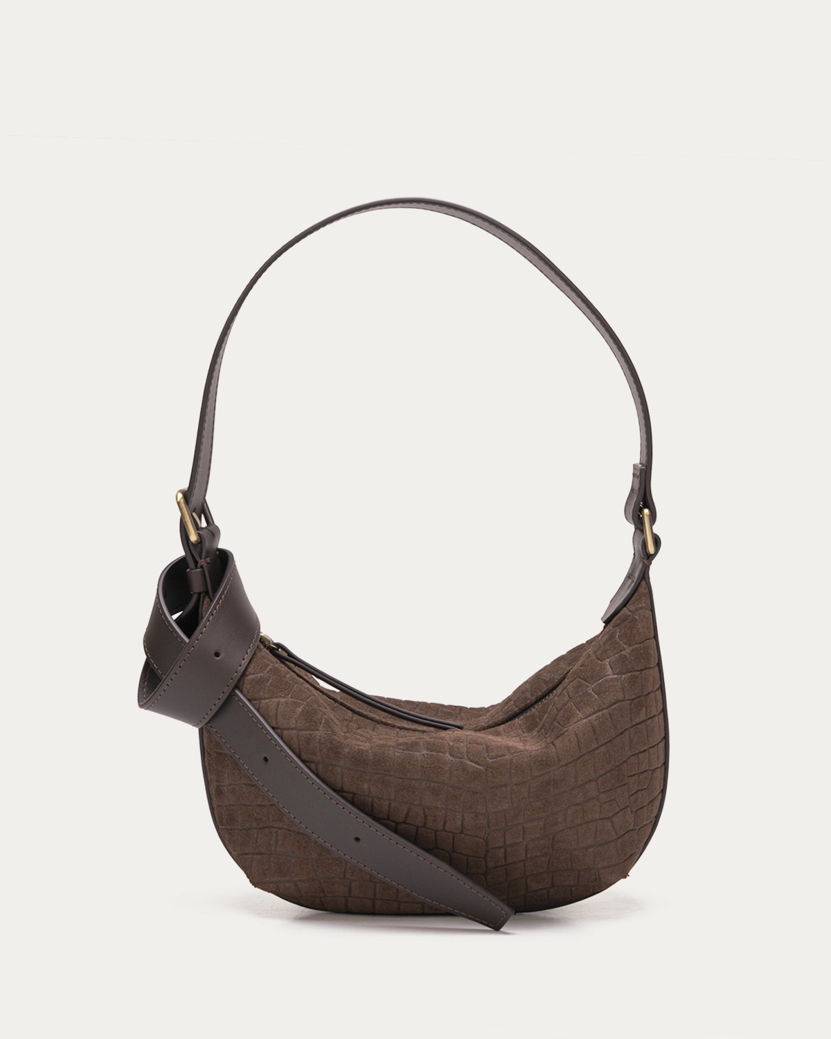 BonnyS-brown-suede-cayman-front-w BONNY SMALL сумка-багет коричнева кайман - Зображення 1